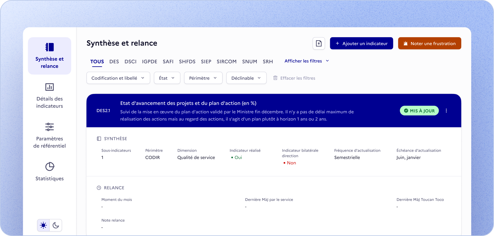 Référentiel des indicateurs